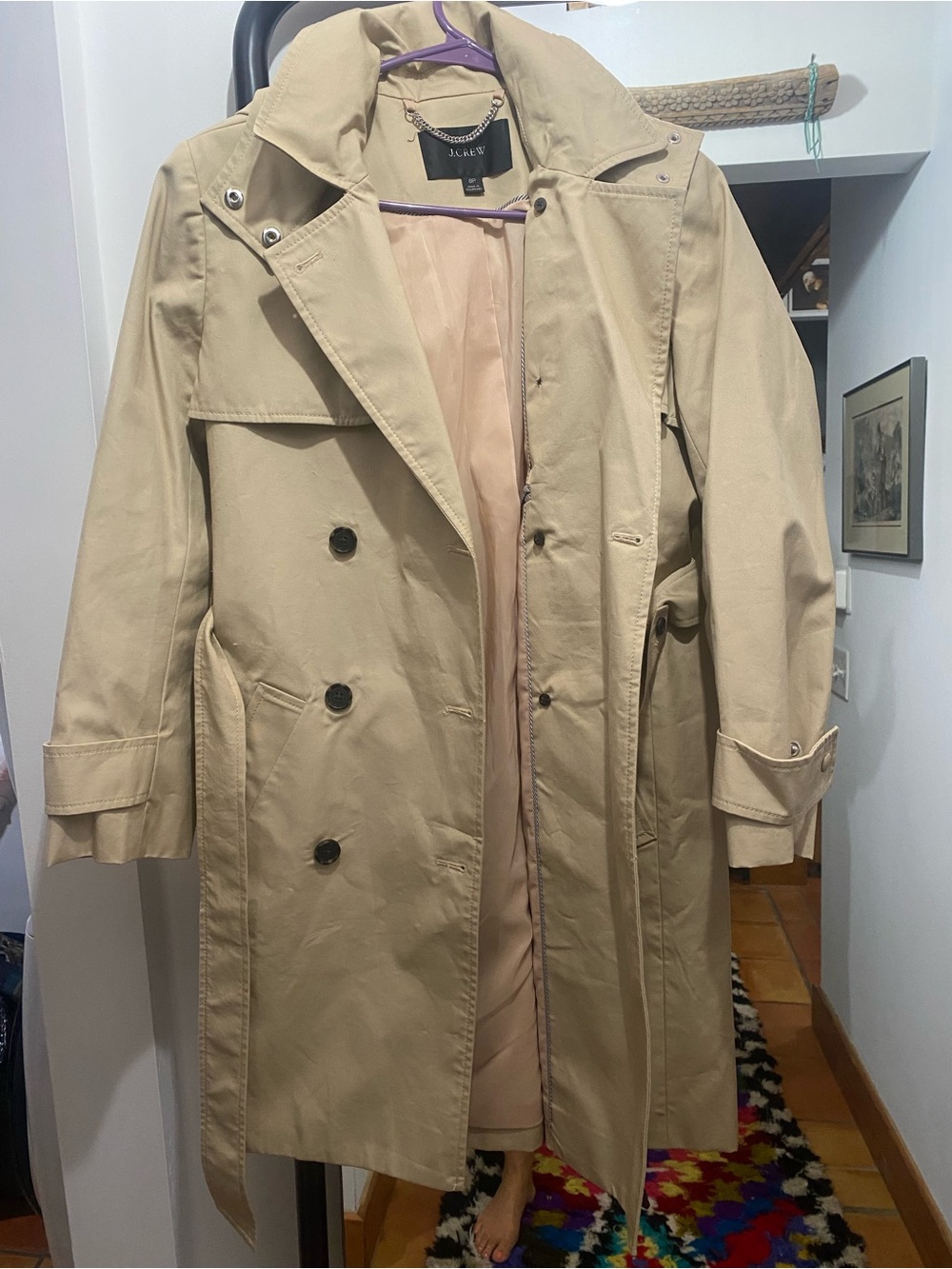 J. Crew Beige Classic Double-Breasted Trench Coat 35 inches long